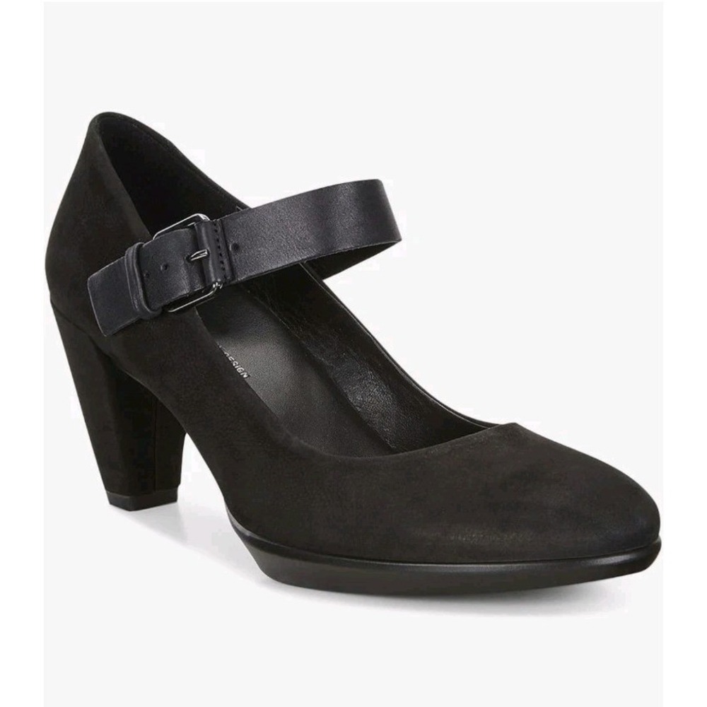 ECCO Danish Designs Black Suede Plateau Classic Mary Jane Pumps Heels Size 9.5